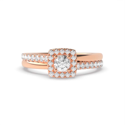 4 Prong Round Rose Gold Halo Diamond Rings
