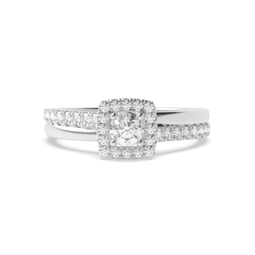 4 Prong Round Moissanite Halo Diamond Ring