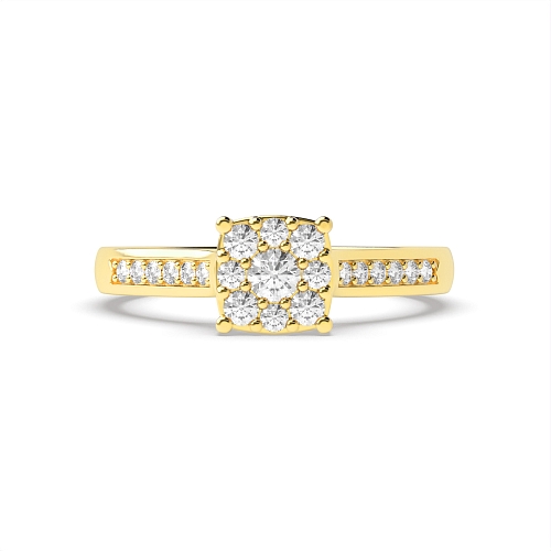 Round Yellow Gold Cluster Engagement Rings
