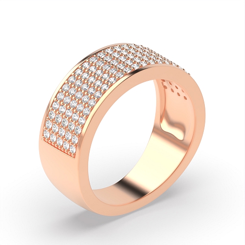 Pave Setting Round Rose Gold Five row cluster Diamond Rings