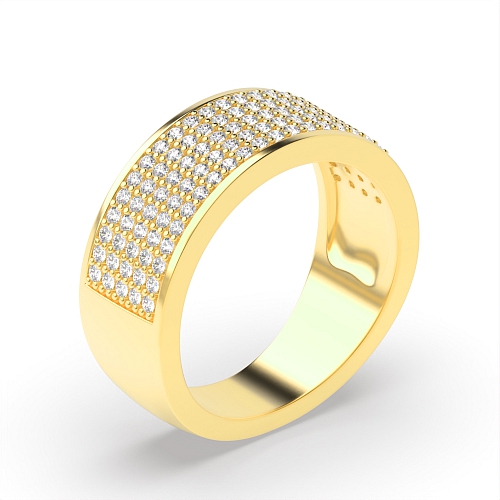 Pave Setting Round Yellow Gold Five row cluster Diamond Rings