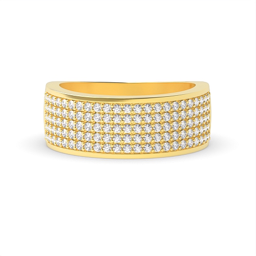 Pave Setting Round Yellow Gold Five row cluster Diamond Rings