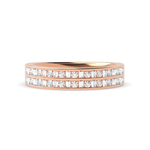 Channel Setting Round/Baguette Rose Gold Half Eternity Wedding Band