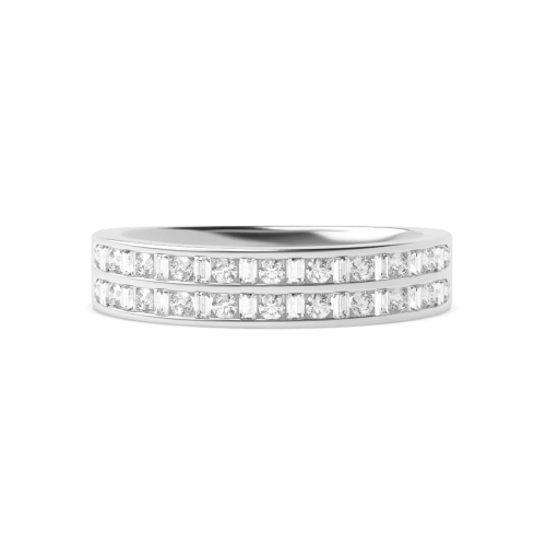 Channel Setting Round/Baguette Two Row Lab Grown Diamond Half Eternity Wedding Band