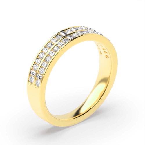 Two Row Channel Set Round And Baguette Diamond Half Eternity Ring Gold(4.50MM)