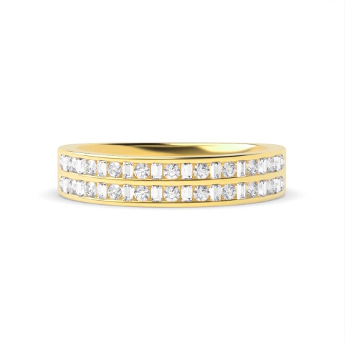 Channel Setting Round/Baguette Yellow Gold Half Eternity Diamond Ring