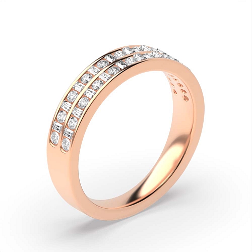 Channel Setting Round/Baguette Rose Gold Two row Half Eternity Diamond Rings