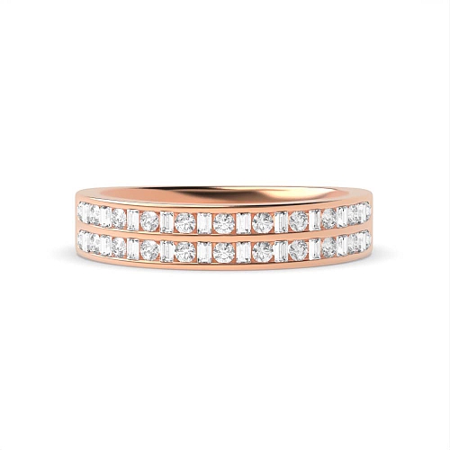 Channel Setting Round/Baguette Rose Gold Two row Half Eternity Diamond Rings