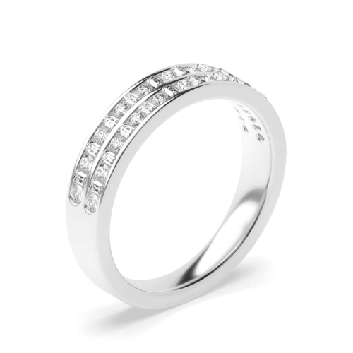 Channel Setting Round/Baguette Two Row Half Eternity Diamond Ring