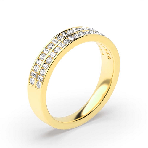Channel Setting Round/Baguette Yellow Gold Two row Diamond Rings