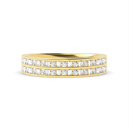 Channel Setting Round/Baguette Yellow Gold Two row Diamond Rings