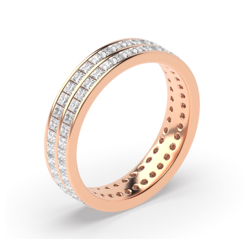 Channel Setting Princess Rose Gold Two row of band Diamond Rings