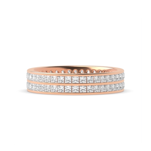 Channel Setting Princess Rose Gold Two row of band Diamond Rings