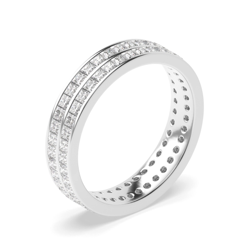 Channel Setting Princess White Gold Two row of band Full Eternity Diamond Rings