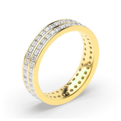 Channel Setting Princess Yellow Gold Two row of band Diamond Rings