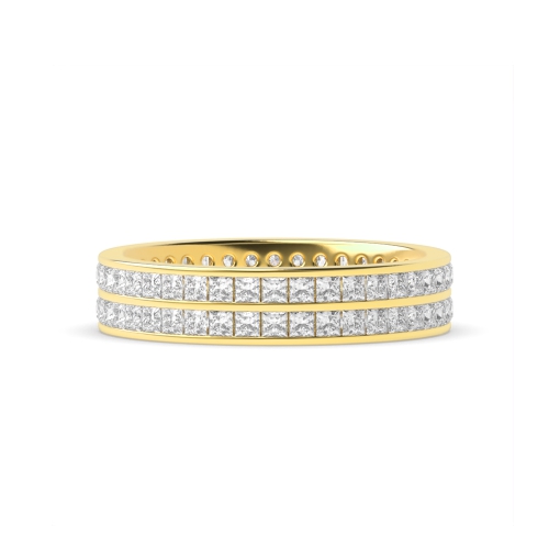 Channel Setting Princess Yellow Gold Two row of band Diamond Rings