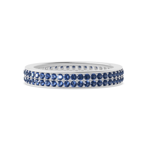 Pave Setting Round Two Row Elegant Blue Sapphire Full Eternity Diamond Ring