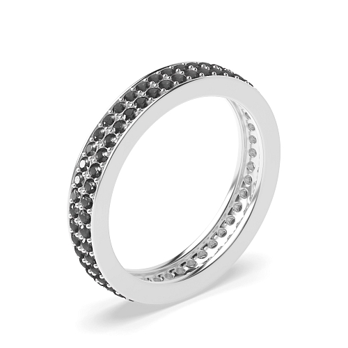 Pave Setting Round Two row elegant Black Eternity Diamond Rings