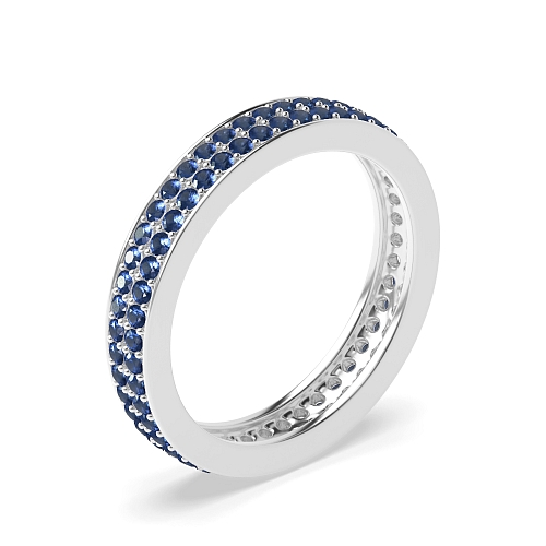 Pave Setting Round Two row elegant Blue Sapphire Diamond Rings