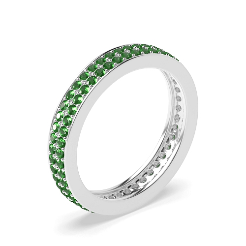 Pave Setting Round Two row elegant Emerald Diamond Rings