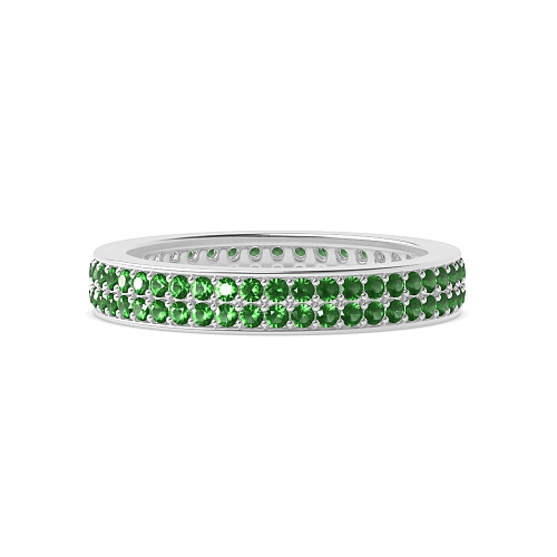 Pave Setting Round Two row elegant Emerald Diamond Rings