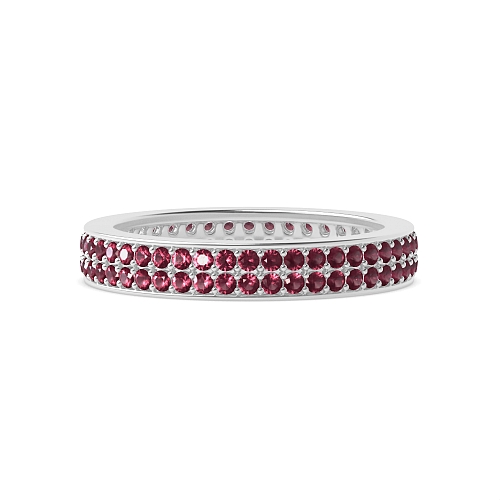 Pave Setting Round Two row elegant Ruby Diamond Rings