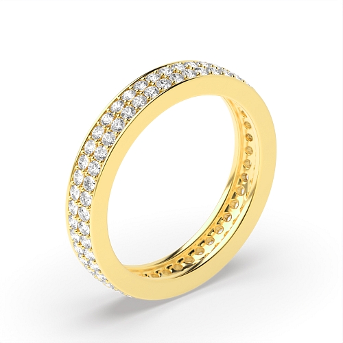Pave Setting Round Yellow Gold Two row elegant Diamond Rings