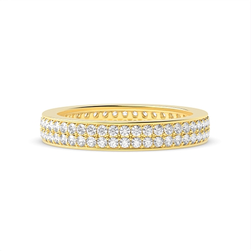 Pave Setting Round Yellow Gold Two row elegant Diamond Rings