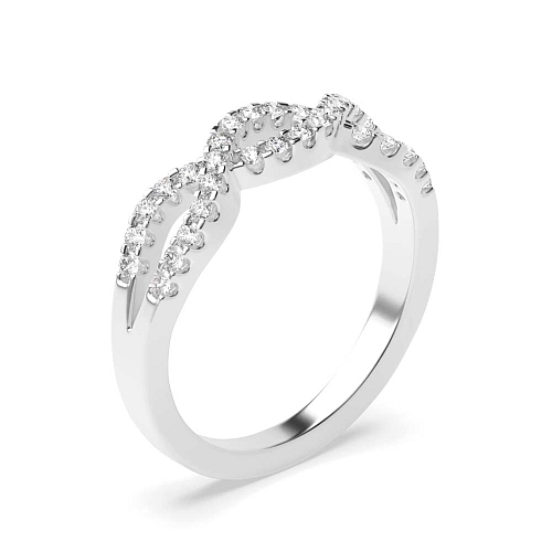 4 Prong Round White Gold Crossover pave set Half Eternity Diamond Rings