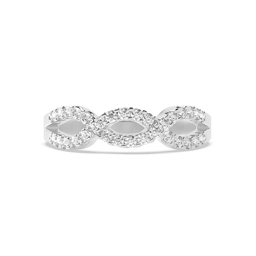 4 Prong Round White Gold Crossover pave set Half Eternity Diamond Rings