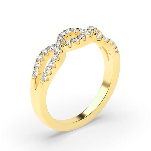 4 Prong Round Yellow Gold Crossover pave set Diamond Rings