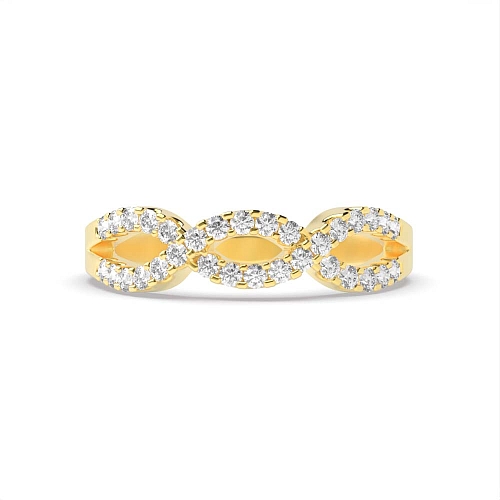 4 Prong Round Yellow Gold Crossover pave set Diamond Rings