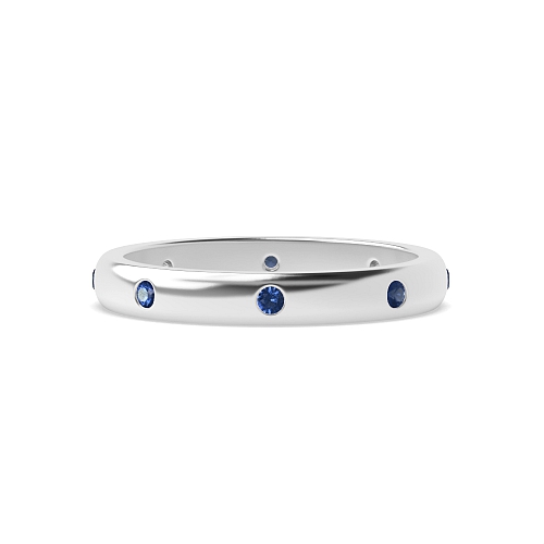 Flush Setting Round Classic Blue Sapphire Full Eternity Diamond Ring