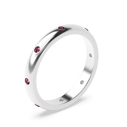 Flush Setting Round Classic Ruby Diamond Rings