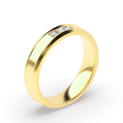 Channel Setting Round Yellow Gold 4.60mm beveled edge Diamond Rings