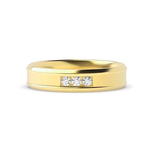 Channel Setting Round Yellow Gold 4.60mm beveled edge Diamond Rings