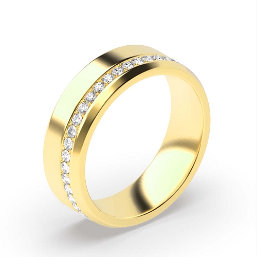 Pave Setting Round Yellow Gold Offset wide Eternity Diamond Rings