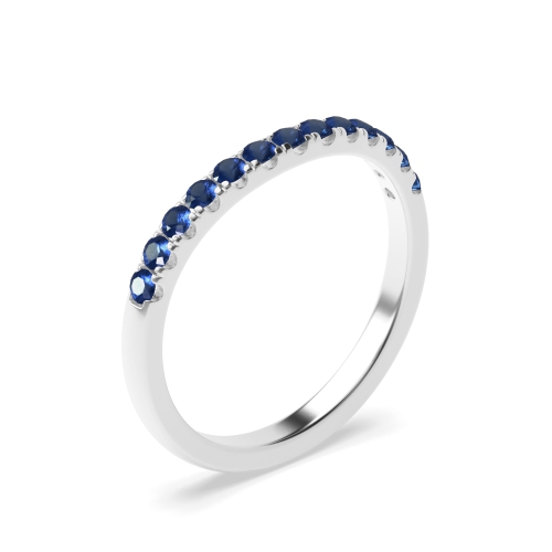 4 Prong Round wishbone Blue Sapphire Half Eternity Wedding Band