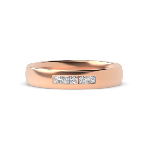 Channel Setting Princess Rose Gold Court profile five stone Diamond Rings
