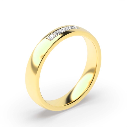 Channel Setting Princess Yellow Gold Court profile five stone Diamond Rings