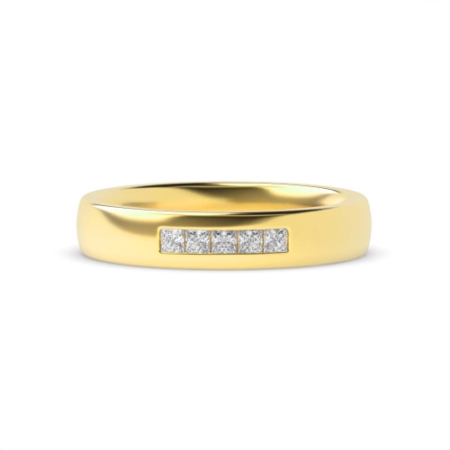 Channel Setting Princess Yellow Gold Court profile five stone Diamond Rings