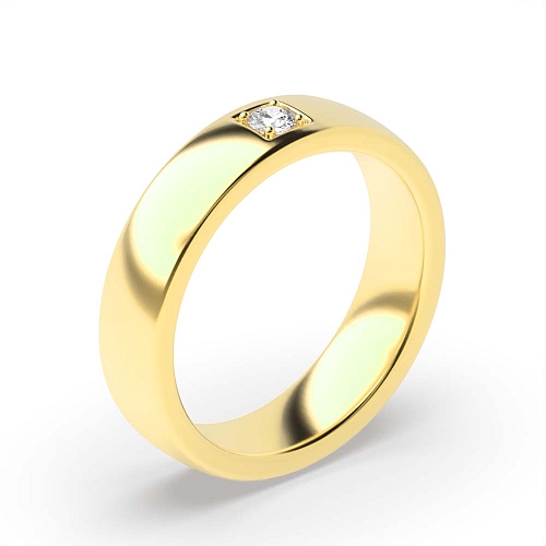 Pave Setting Round Yellow Gold Flush band Engagement Rings