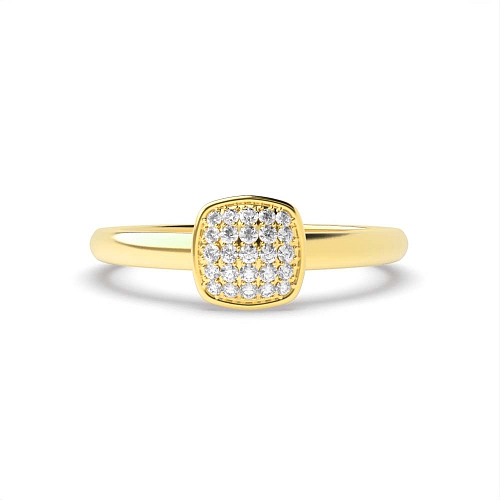 Pave Setting Round Yellow Gold Cushion shaped cluster Cluster Diamond Rings