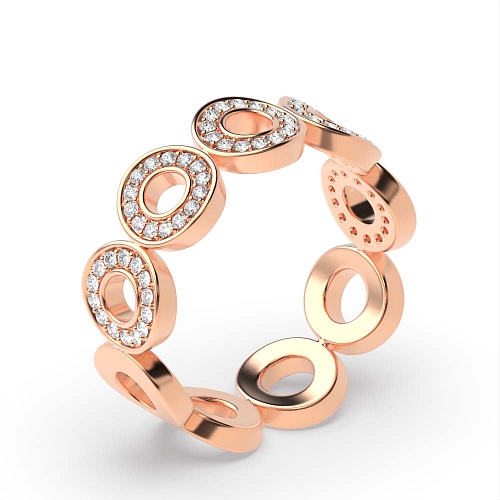 Pave Setting Round Rose Gold Circle shaped Unusual Wedding Diamond Rings