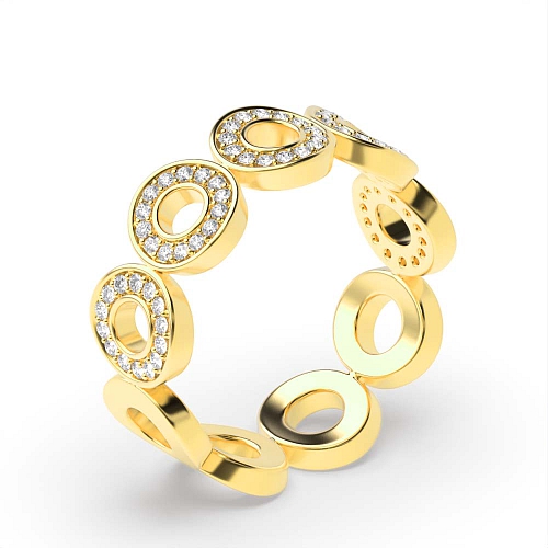 Pave Setting Round Yellow Gold Circle shaped Eternity Diamond Rings