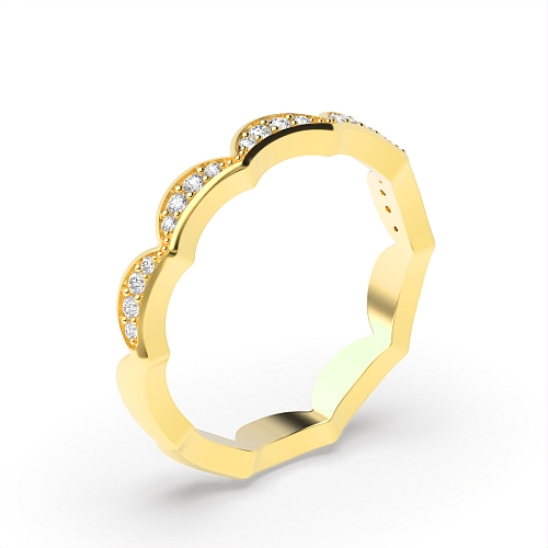 Pave Setting Round Yellow Gold Cresent moon shaped Eternity Diamond Rings