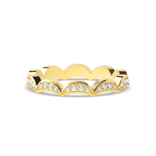 Pave Setting Round Yellow Gold Cresent moon shaped Eternity Diamond Rings