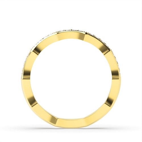 Pave Setting Round Yellow Gold Cresent moon shaped Eternity Diamond Rings