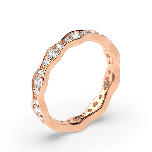 Pave Setting Round Rose Gold Wavy Eternity Diamond Rings