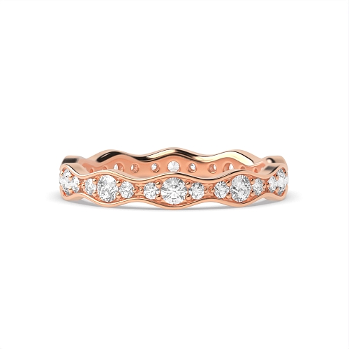 Pave Setting Round Rose Gold Wavy Eternity Diamond Rings
